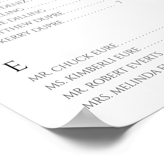 Rainbow Wedding Seding Chart Alfabethical Poster (Hoek)