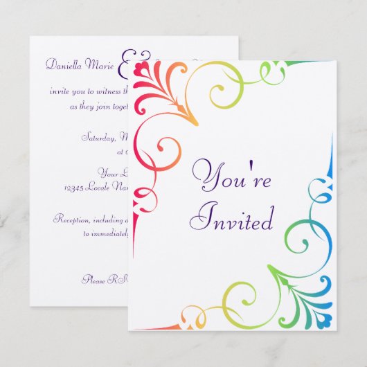 Rainbow Wedding Swirl Kaart (Voorkant / Achterkant)