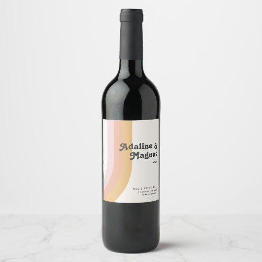 Rainbow Wedding van de Moderne Retro 70 Wijn Etiket (Voorkant)