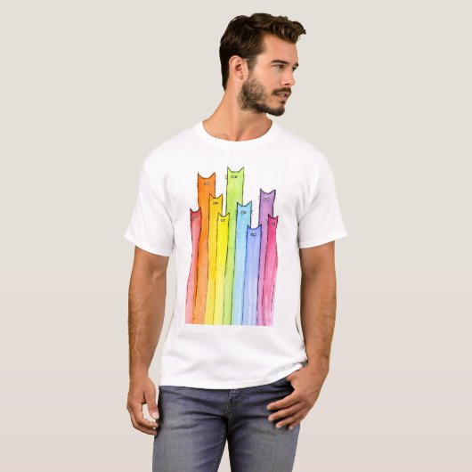 Rainbow Whimsical Cats Illustratie T-shirt (Voorkant volledig)