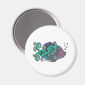 Rainbow Whimsical Fish Blue & Paarse Hue Art Magneet (Voorkant / Achterkant)