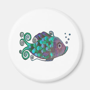 Rainbow Whimsical Fish Blue & Paarse Hue Art Magneet