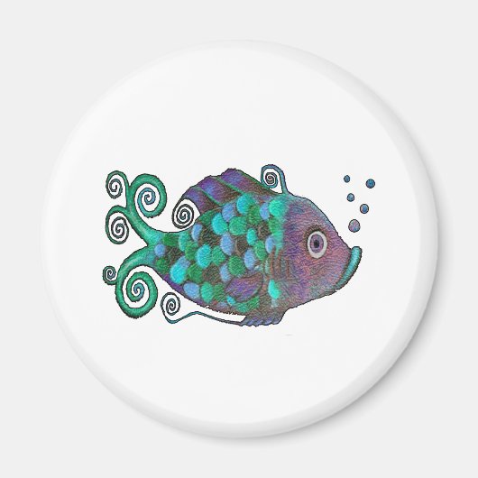 Rainbow Whimsical Fish Blue & Paarse Hue Art Magneet (Voorkant)