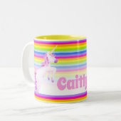 Rainbow whimsy unicorn waterverf, douanenaam tweekleurige koffiemok (Voorkant links)