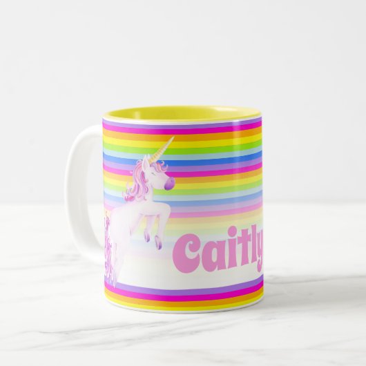Rainbow whimsy unicorn waterverf, douanenaam tweekleurige koffiemok (Voorkant links)
