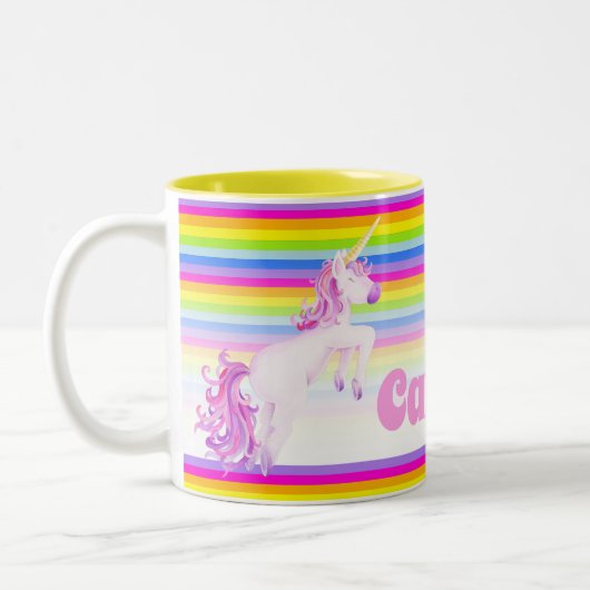 Rainbow whimsy unicorn waterverf, douanenaam tweekleurige koffiemok (Links)
