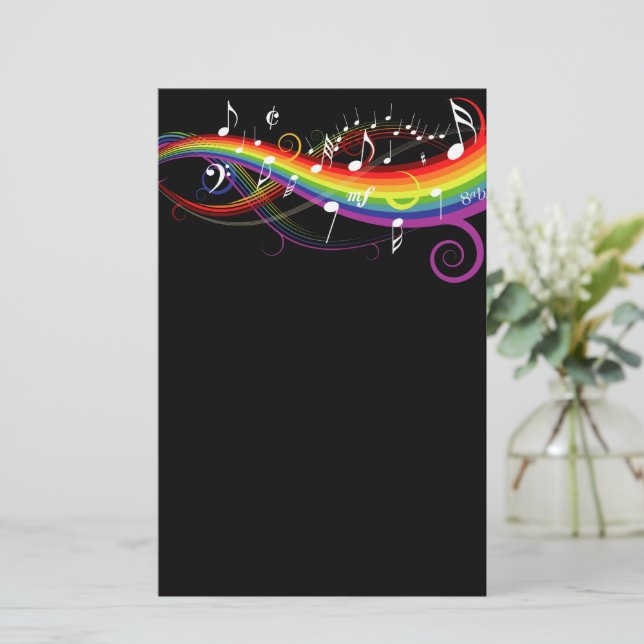 Rainbow White-Muzieknoten op zwart (Staand voorkant)