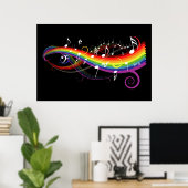 Rainbow White-Muzieknoten op zwart Poster (Thuiskantoor)