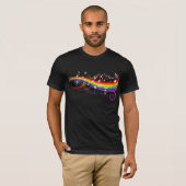 Rainbow White-Muzieknoten op zwart T-shirt (Voorkant volledig)