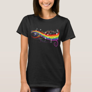 Rainbow White-Muzieknoten op zwart T-shirt