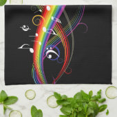 Rainbow White-Muzieknoten op zwart Theedoek (Gevouwen)