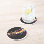 Rainbow White-Muzieknoten op zwart Zandsteen Onderzetter (Zijkant)