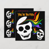 Rainbow White Skull Invitations Kaart (Voorkant / Achterkant)