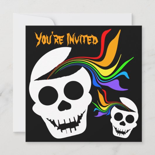 Rainbow White Skull Invitations Kaart (Voorkant)