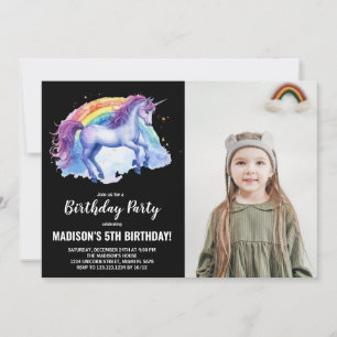 Rainbow White Unicorn Verjaardag Uitnodigingen fot