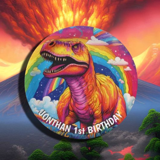 Rainbow Wild Een verjaardag T Rex Papieren Bordje
