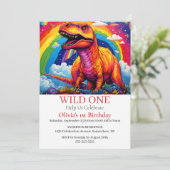 Rainbow Wild Een verjaardag T Rex thema Kaart (Staand voorkant)