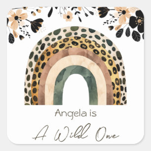 Rainbow Wild One Boho Floral Kids Verjaardag Vierkante Sticker