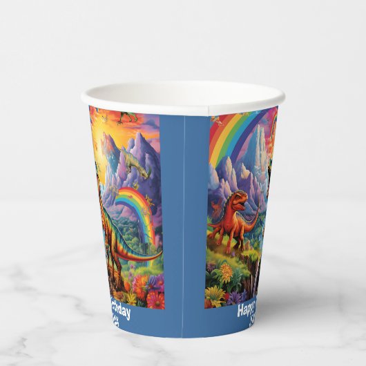 Rainbow Wild One dinosaurussen blauw Papieren Bekers (Rechts)