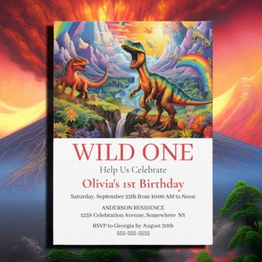 Rainbow Wild One dinosaurussen verjaardagsthema Kaart