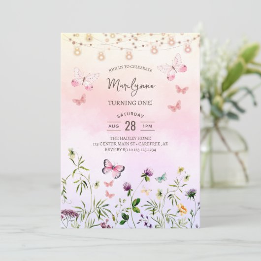 Rainbow Wildflower Boho 1e verjaardag Kaart (Staand voorkant)