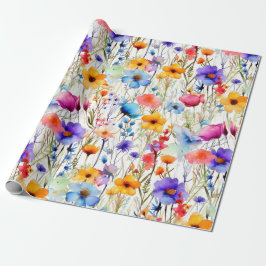 Rainbow Wildflower Meadow Floral Watercolor  Cadeaupapier