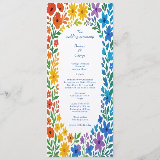 Rainbow Wildflower Rustic Floral Wedding menu (Achterkant)