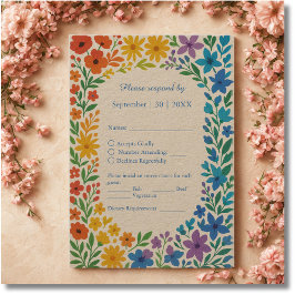 Rainbow Wildflower Rustieke Bloemen Huwelijk RSVP Kaartje