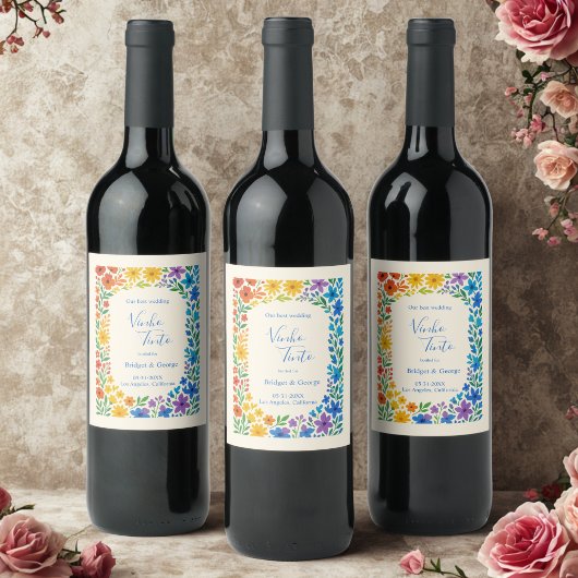 Rainbow Wildflower Rustieke Bloemen Huwelijk Wijn Etiket