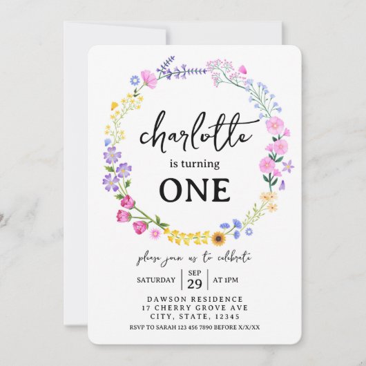 Rainbow Wildflowers Baby Girl 1st Birthday Spring Kaart (Voorkant)