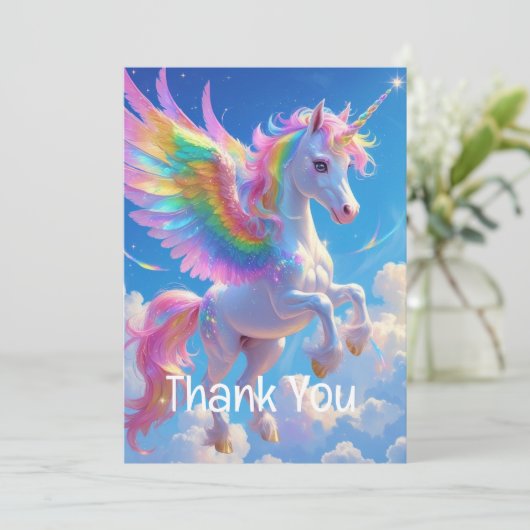 Rainbow Winged Prancing Unicorn Bedankkaart (Staand voorkant)