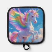 Rainbow Winged Prancing Unicorn Pannenlap (Voorkant)