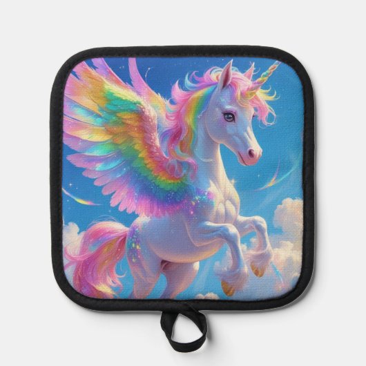 Rainbow Winged Prancing Unicorn Pannenlap (Voorkant)