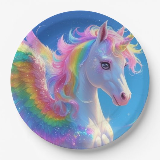 Rainbow Winged Prancing Unicorn Papieren Bordje (Voorkant)
