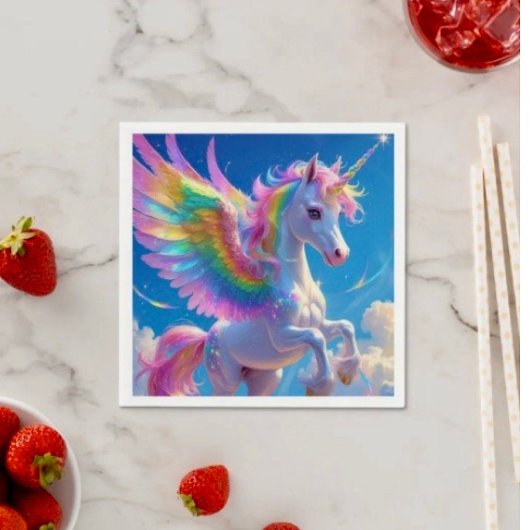 Rainbow Winged Prancing Unicorn Servet