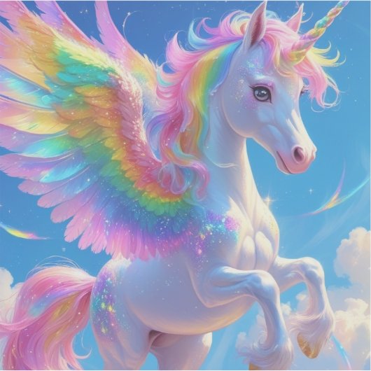 Rainbow Winged Prancing Unicorn Sticker (Voorkant)