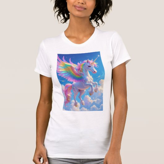 Rainbow Winged Prancing Unicorn T-shirt (Voorkant)