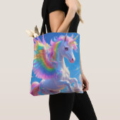 Rainbow Winged Prancing Unicorn Tote Bag (Dichtbij)