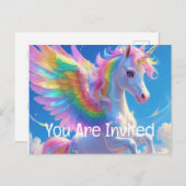 Rainbow Winged Prancing Unicorn Uitnodiging Briefkaart (Voorkant / Achterkant)