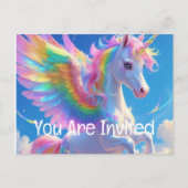 Rainbow Winged Prancing Unicorn Uitnodiging Briefkaart (Voorkant)