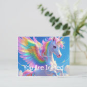 Rainbow Winged Prancing Unicorn Uitnodiging Briefkaart (Staand voorkant)