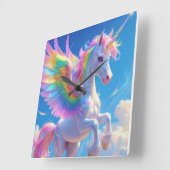 Rainbow Winged Prancing Unicorn Vierkante Klok (Hoek)
