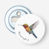 Rainbow Wings: Vibrant Hummingbird Art, op maat Button Flesopener (Voorkant)