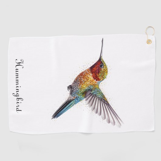 Rainbow Wings: Vibrant Hummingbird Art, op maat Golfhanddoek (Horizontaal)