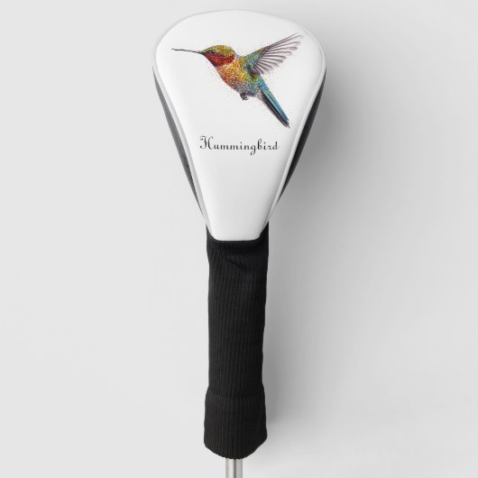 Rainbow Wings: Vibrant Hummingbird Art, op maat Golfheadcover (Voorkant)