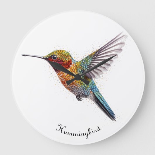 Rainbow Wings: Vibrant Hummingbird Art, op maat Grote Klok (Voorkant)