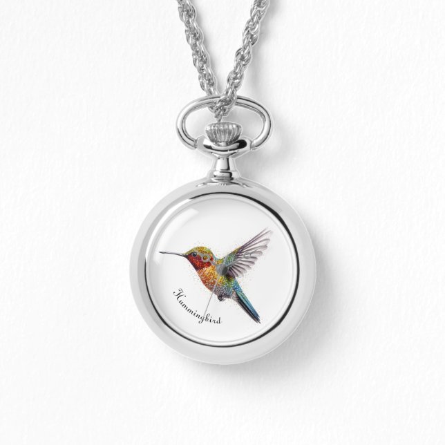 Rainbow Wings: Vibrant Hummingbird Art, op maat Horloge (Voorkant)