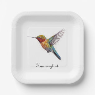 Rainbow Wings: Vibrant Hummingbird Art, op maat Papieren Bordje