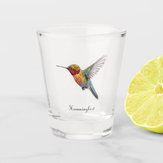 Rainbow Wings: Vibrant Hummingbird Art, op maat Shot Glas (Voorkant)