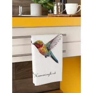 Rainbow Wings: Vibrant Hummingbird Art, op maat Theedoek